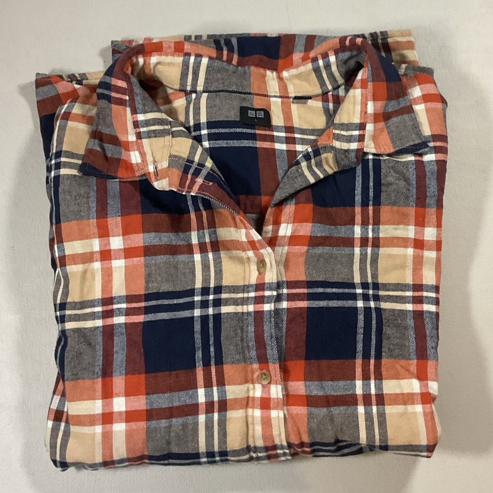 Uniqlo Plaid- Orange, Navy, Cream & White-Per Button Placement Women’s